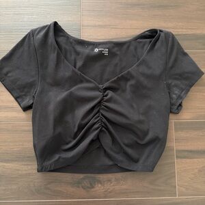 Aerie Black Ruched Crop Bra Top